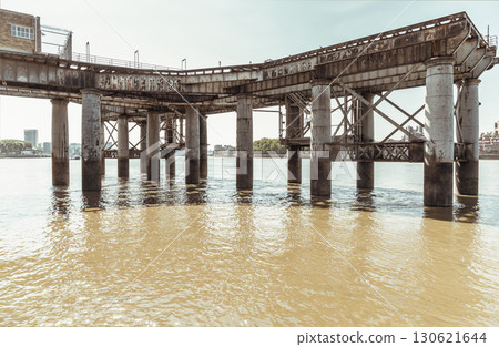 the pier structure of the Greenwich Power Station, which was historically used for coal deliveries to fuel the power station. 130621644