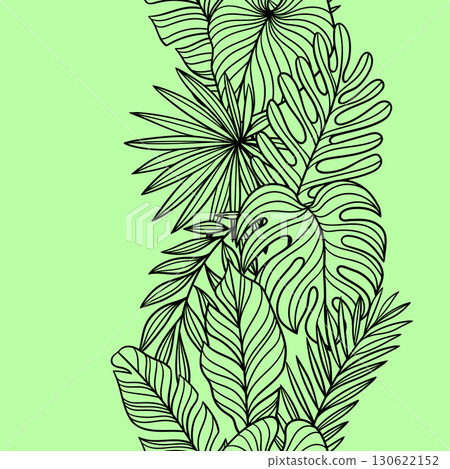 Pattern with linear palm leaves. Decorative image of tropical foliage and plants. 130622152