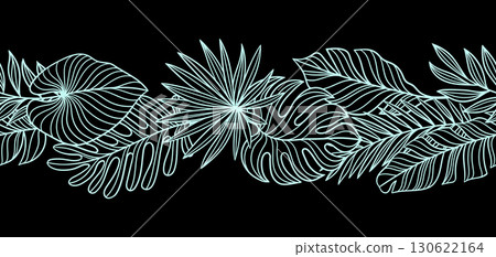 Pattern with linear palm leaves. Decorative image of tropical foliage and plants. 130622164