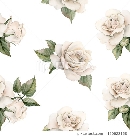 White Roses with leaves Watercolor hand painted Victorian floral seamless pattern on white background rustic garden flowers for wedding design home textile fabric crockery table cloth wrapping paper White Roses with leaves Watercolor hand painted Victorian floral seamless pattern on white background rustic garden flowers for wedding design home textile fabric crockery table cloth wrapping paper 130622168