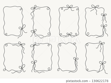 Set of ribbon frame outline. Minimalist hand drawn frames with bows and swirls. 130622178
