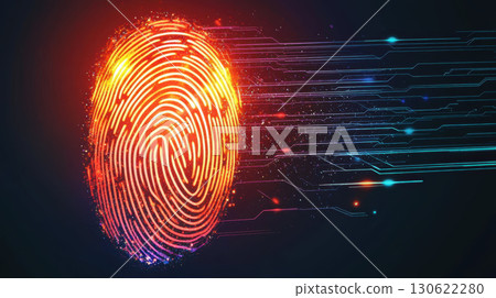 vibrant glowing fingerprint with digital effect, symbolizing security and technology, radiates energy and innovation 130622280