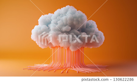 conceptual image of cloud with colorful tendrils extending from it, creating vibrant and imaginative scene 130622286