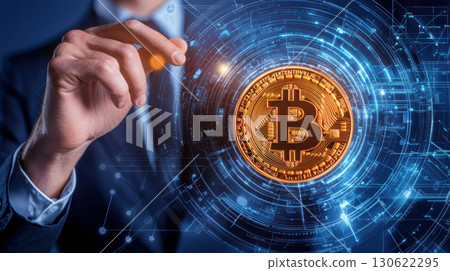 Finance professional analyzing cryptocurrency trends with focus on Bitcoin, showcasing digital innovation and technology Finance professional analyzing cryptocurrency trends with focus on Bitcoin, showcasing digital innovation and technology 130622295