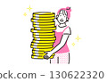 Person Young woman holding stacked coins 130622320