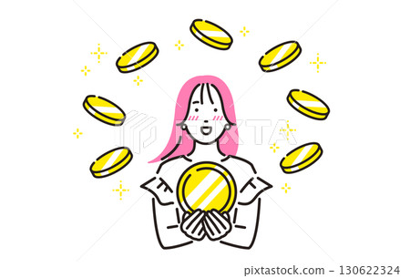 Person Young woman holding coin 130622324