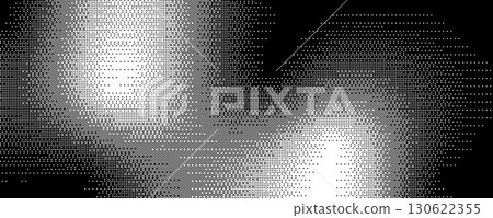 Abstract halftone wave pattern in black and white stippling style, monochrome texture of dots, optical pop art illusion, futuristic twisted grunge pattern, vector background for modern decor 130622355