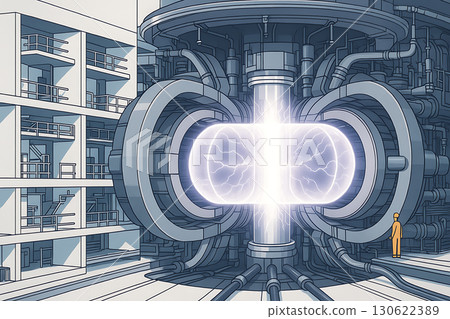 人工智慧生成的聚變反應器核心圖像,周圍環繞著巨大的金屬裝置 人工智慧生成的聚變反應器核心圖像,周圍環繞著巨大的金屬裝置 130622389