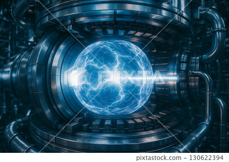 Fusion plasma emitting rays depicts futuristic technology in AI-generated images 130622394