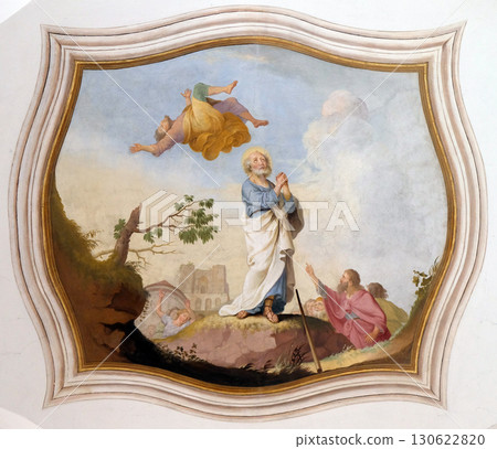 Scenes from the life of St. Peter, the frescoes on the ceiling of the monastery church of St. John in Ursberg, Germany 130622820