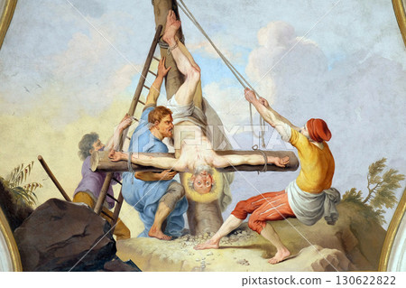 Scenes from the life of St. Peter, the frescoes on the ceiling of the monastery church of St. John in Ursberg, Germany 130622822