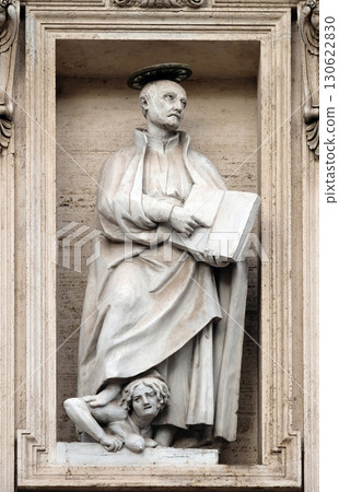 Saint Ignatius of Loyola on the facade of the Church of the Gesu, mother church of the Society of Jesus, Rome, Italy 130622830