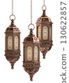 Decorative copper, brass and silver arabic lanterns isolated on white background 130622857