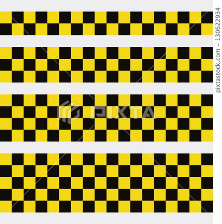 Yellow and Black Checkered Seamless Tapes. Seamless decorative borders for creative projects Yellow and Black Checkered Seamless Tapes. Seamless decorative borders for creative projects 130622934