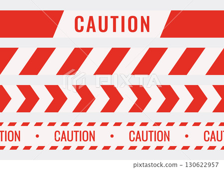 Seamless caution tapes with red and white warning stripes Seamless caution tapes with red and white warning stripes 130622957