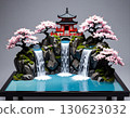 Ornament of cherry blossoms in full bloom and a waterfall 130623032