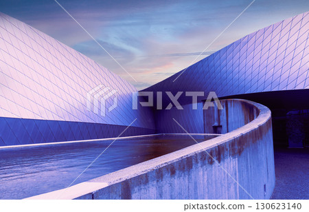 Futuristic architecture with water and geometric lines 130623140
