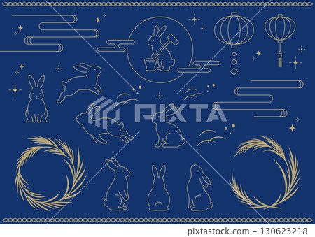 搗年糕兔賞月圖案套裝_金線描 130623218