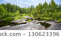 Serene forest landscape with rocky lake and lush green trees in Karelia, nature of Russia 130623396