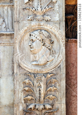 Effigy of Emperor Titus from Loggia del Consiglio corner. A beautiful example of reinassance art and architecture in Verona, Italy 130623618