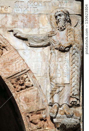 Saint John the Baptist, medieval relief on the facade of Basilica of San Zeno in Verona, Italy Saint John the Baptist, medieval relief on the facade of Basilica of San Zeno in Verona, Italy 130623804