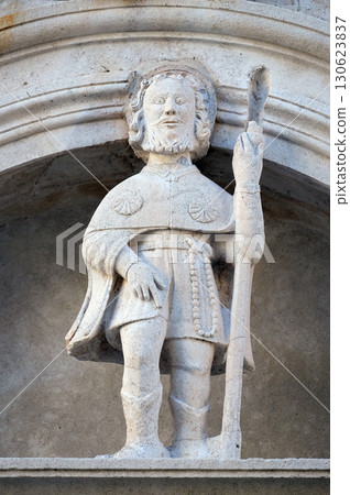 Statue of St. Roch on the St Mark s Church in the historic city Korcula at the island Korcula in Croatia 130623837