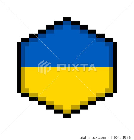 Ukraine Pixel Art Flag Icon in Hexagon Shape. Ukraine Pixel Art Flag Icon in Hexagon Shape. 130623936