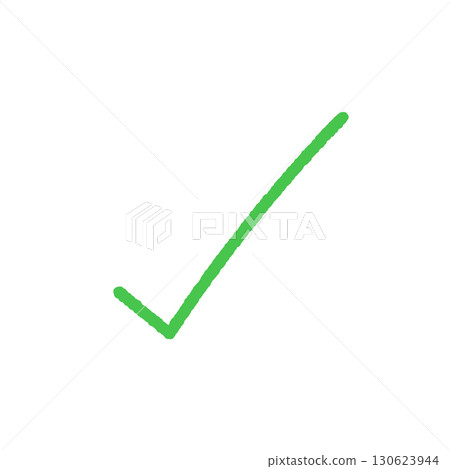 Handwritten green check mark - simple tick, DONE symbol, approval or completion design part material Handwritten green check mark - simple tick, DONE symbol, approval or completion design part material 130623944
