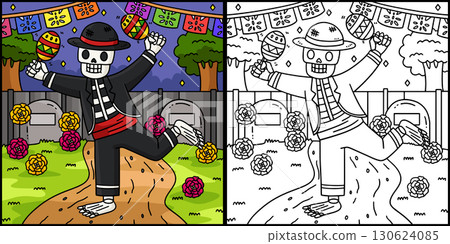 Dia de los Muertos Skeleton Maracas Illustration  130624085
