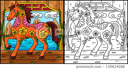 Year of the Horse 2026 with Patterns Illustration  130624086