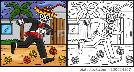 Dia de los Muertos Skeleton Dancing Illustration  130624107