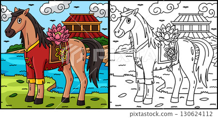 Year of the Horse 2026 with Lotus Illustration Year of the Horse 2026 with Lotus Illustration 130624112