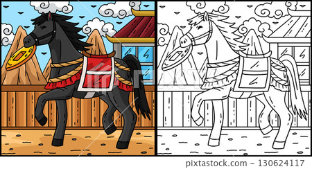 Year of the Horse Biting Fortune Coin Illustration 130624117