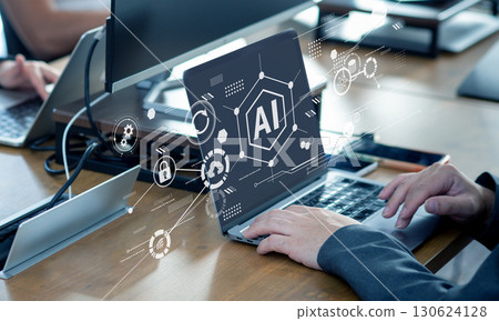 Business scene, digital workflow using generative AI, cloud, digital transformation, digital network image 130624128