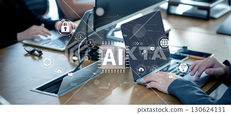 Business scene, digital workflow using generative AI, cloud, digital transformation, digital network image 130624131
