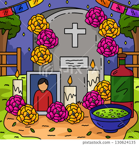 Dia de los Muertos Tombstone Offering Colored  130624135