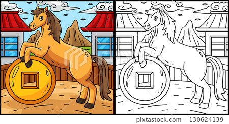 Year of the Horse 2026 Fortune Coin Illustration  130624139