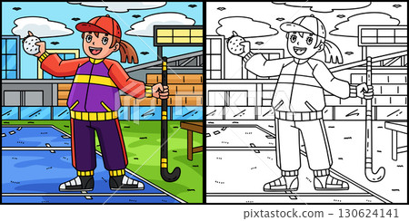 Field Hockey Coach Holding Stick Ball Illustration 130624141