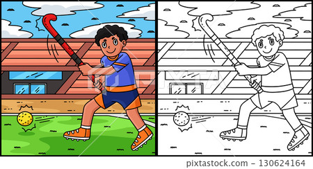 Field Hockey Male Player Hitting the Ball  130624164