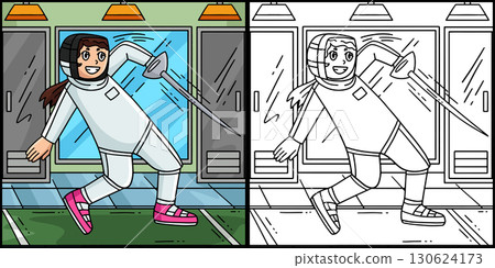 Female Fencing Athlete Disengaging Illustration Female Fencing Athlete Disengaging Illustration 130624173