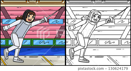 Fencing Female Fencer doing a Riposte Illustration Fencing Female Fencer doing a Riposte Illustration 130624179