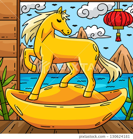 Year of the Horse 2026 and a Gold Ingot Colored Year of the Horse 2026 and a Gold Ingot Colored 130624181
