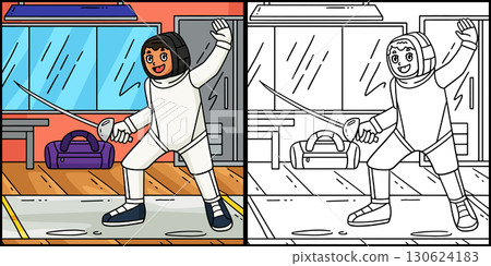 Fencing Female Fencer En Garde Position  130624183