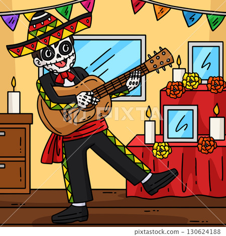 Dia de los Muertos Skeleton Boy Playing Guitar Dia de los Muertos Skeleton Boy Playing Guitar 130624188