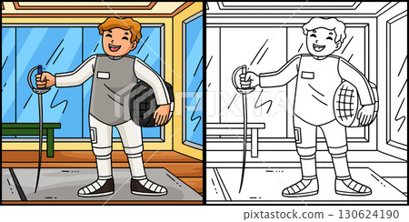 Fencing Male Fencer Sabre and Helmet Illustration Fencing Male Fencer Sabre and Helmet Illustration 130624190