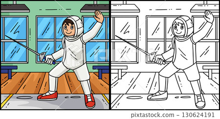 Fencing Male Fencer En Garde Position Illustration 130624191
