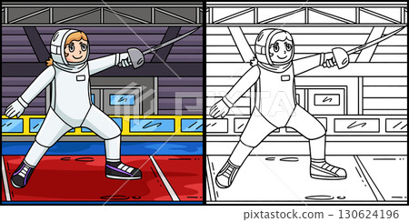 Fencing Female Fencer Lunging Illustration  130624196