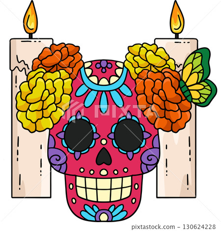 Dia de los Muertos Calavera and Candles Clipart  130624228