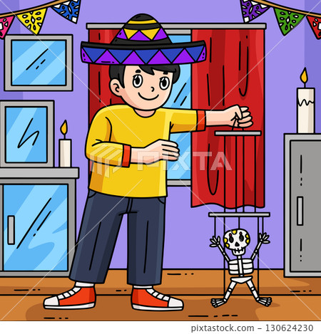 Dia de los Muertos Boy Skeleton Puppets Colored  130624230