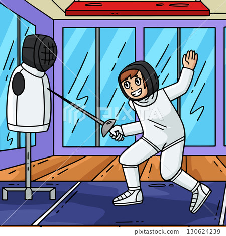 Fencing Male Fencer Practicing Dummy Colored  130624239